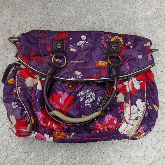 Sakroots Large Purple Foldover Floral Crossbody Satchel Shoulder Handbag Purse - Picture 3 of 15